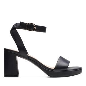 NWT Clarks Collection Women's AmbyrLyn Bay Heeled Sandal, Black Leather, 9.5 US